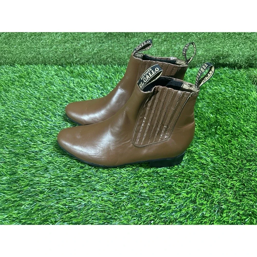 Botines El Gallo V Men's 7.5 Brown Leather Charro Chelsea Boots Made in Mexico